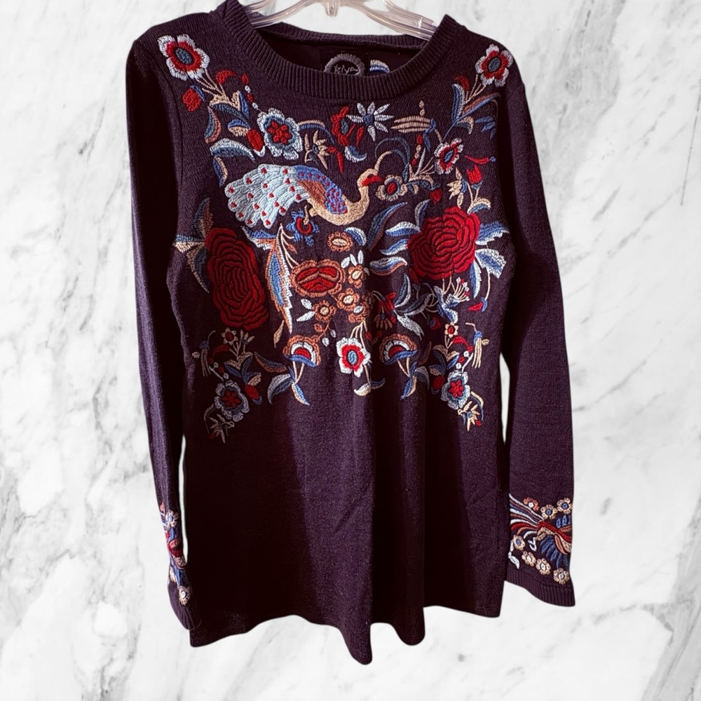 Johnny Was Biya Embroidered Sweater Women's Top Small Peacocks & Turtles - Picture 2 of 8